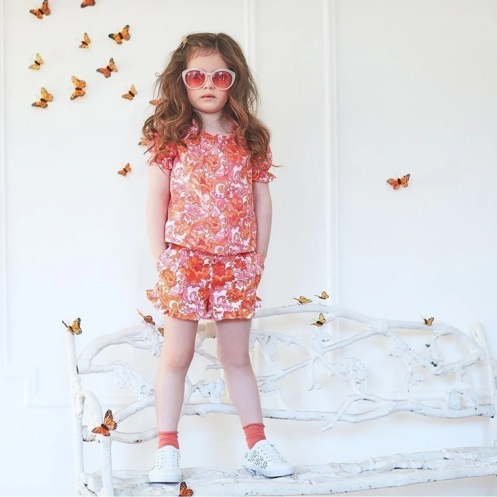 Janie and Jack FLORAL PUFF SLEEVE SWING TOP and matching shorts set 10